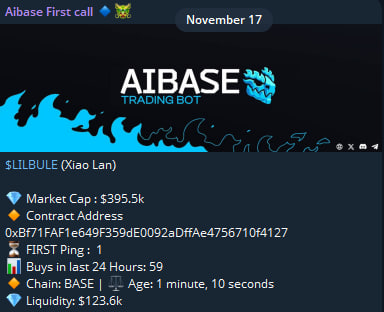 <a href="/aibasebot/">AiBase</a> Caught 
$Lilbule 395.5k to 8.59M ATH (21x)