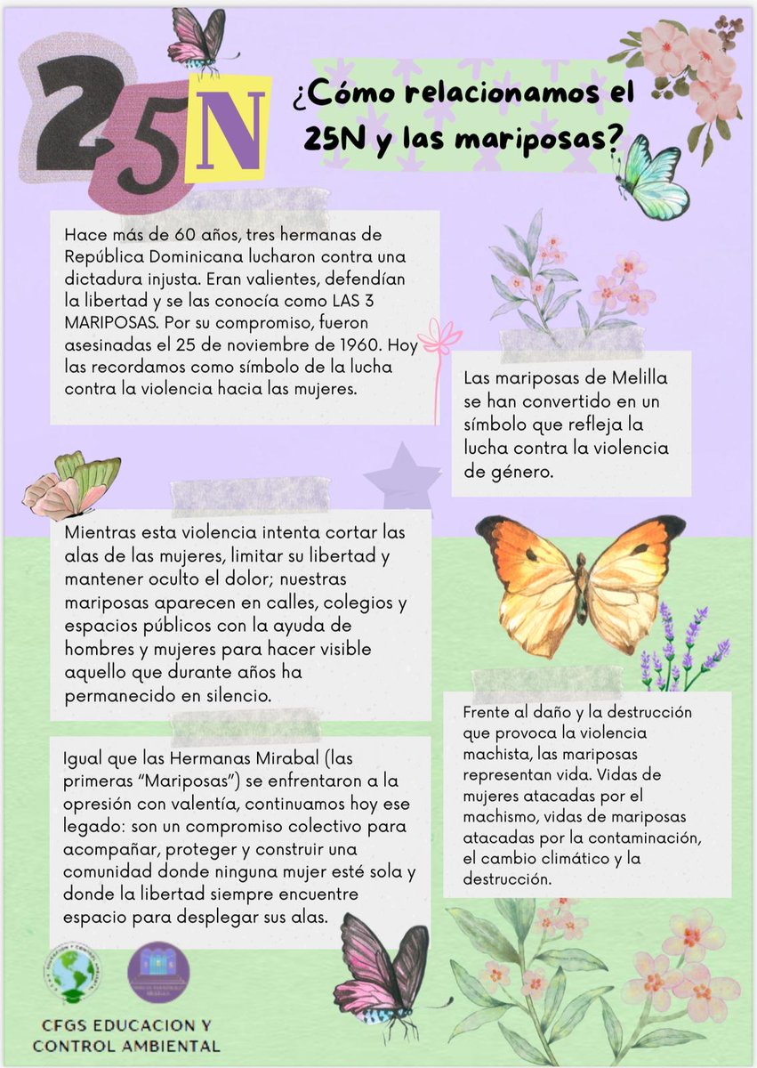 IESMF's tweet image. El alumnado del ciclo de Educación y Control Ambiental rinde homenaje a las víctimas de violencia de género mediante una exposición de mariposas autóctonas, símbolo del 25N. También se ha contado con la colaboración del ciclo de Mediación Comunicativa 🦋 #25N #iesmiguelfernandez