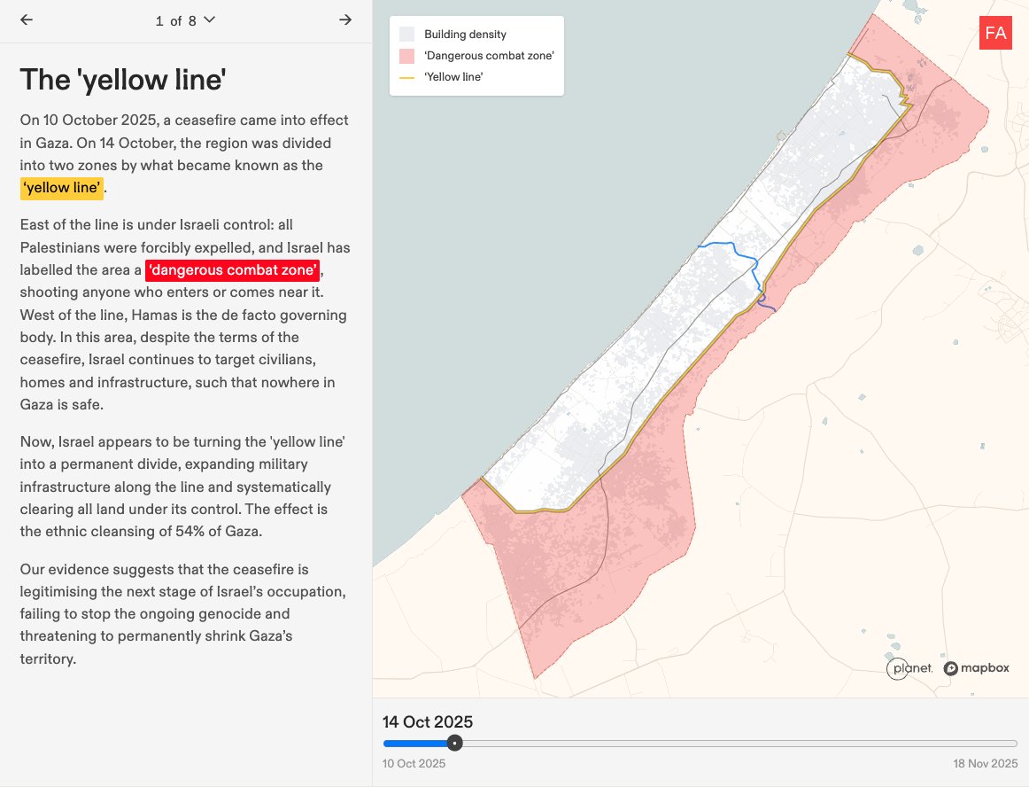 ForensicArchi's tweet image. Our analysis of the ceasefire in maps:
frames.forensic-architecture.org/gaza/ceasefire