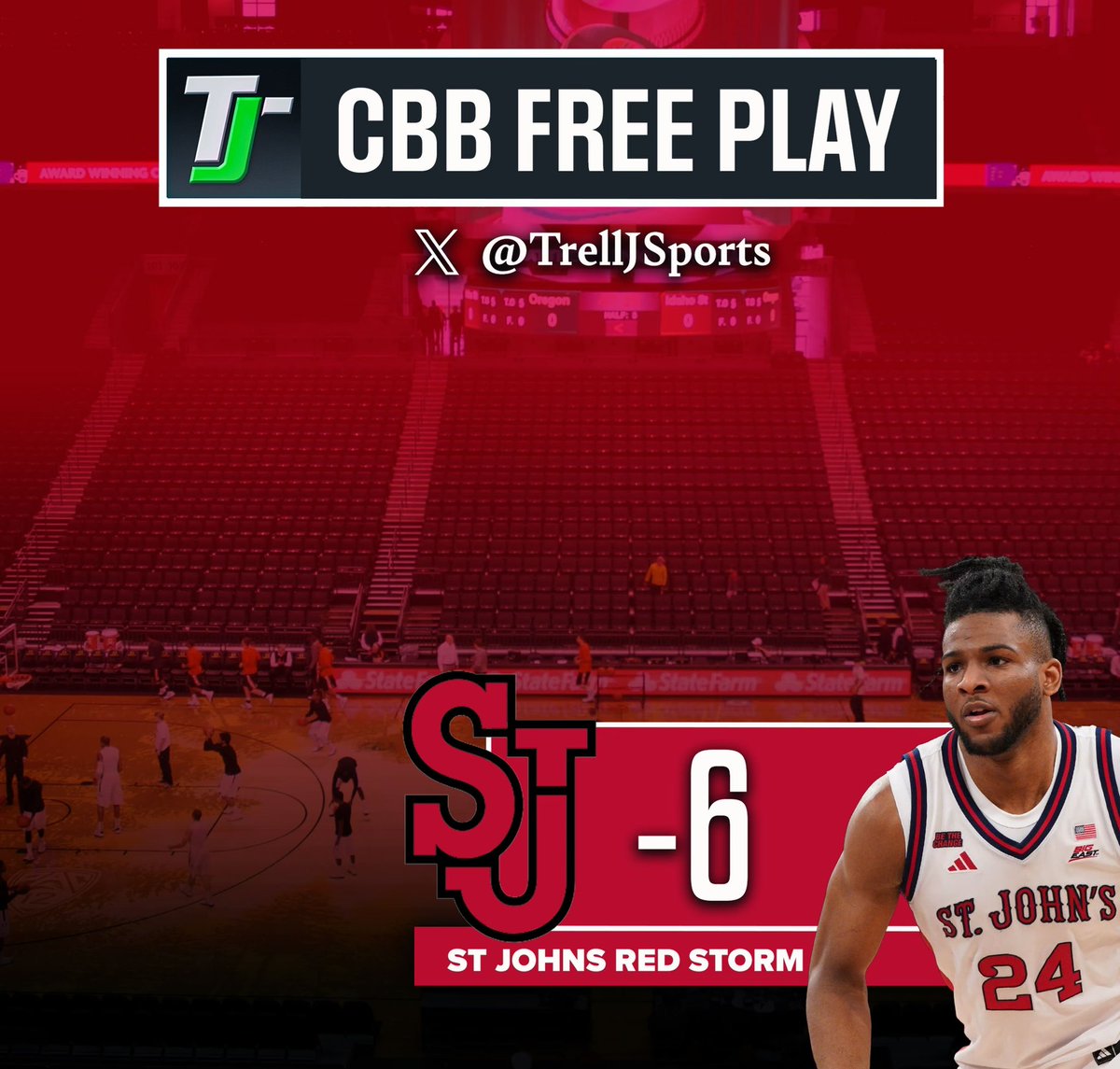 TrellJSports's tweet image. 🏀 CBB 

St.Johns Red Storm -6 (-110) 2.5U ⭐️ 

Like if riding with me ❤️ 

#RedStorm ⛈️