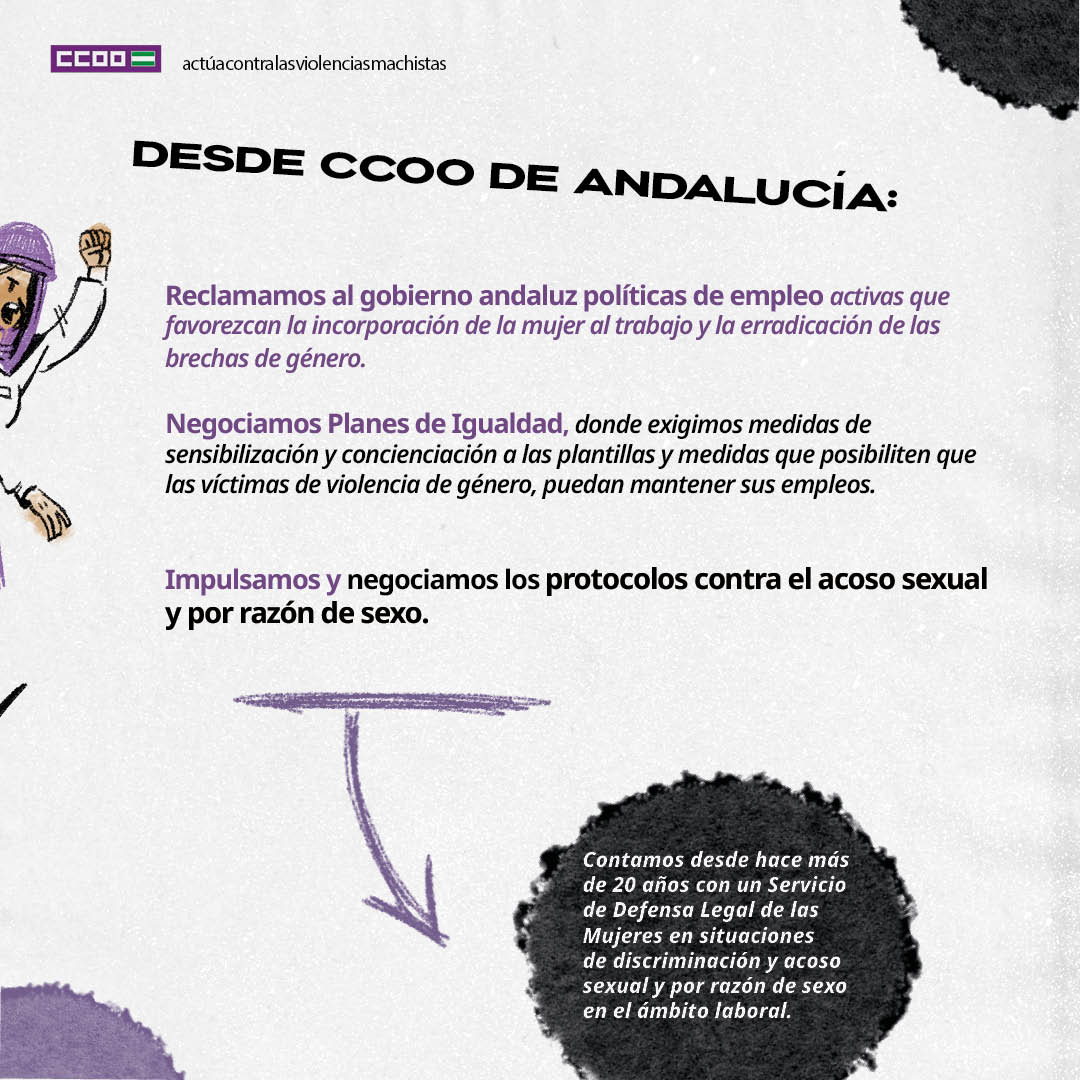 🟣25N | Desde CCOO de Andalucía, exigimos políticas de empleo activas, planes de igualdad en las empresas y protocolos contra el acoso sexual y por razón de sexo
