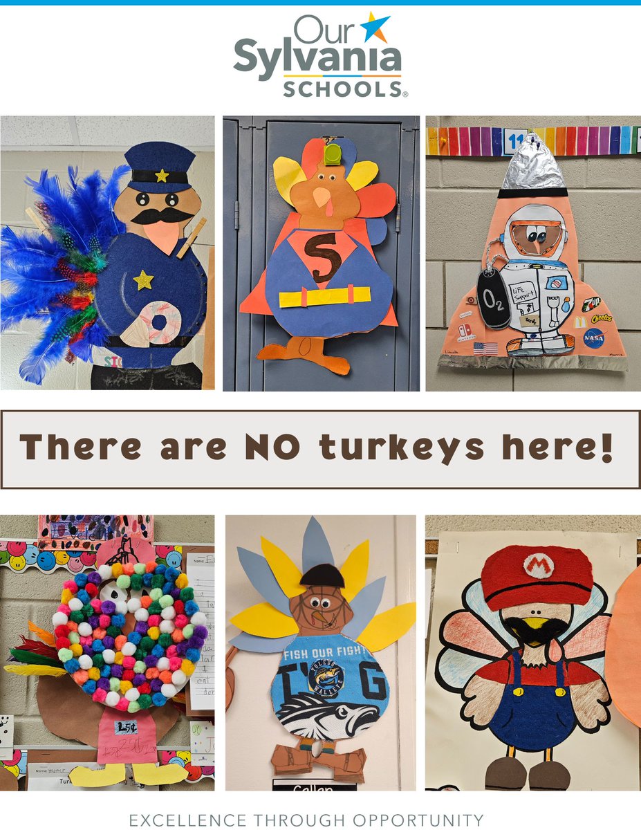 SylvaniaSchools's tweet image. 🦃Our elementary hallways are full of thankful turkeys. We also found a lot of characters who are definitely not turkeys. #TurkeyDisguise #ThanksgivingWeek #Elementary