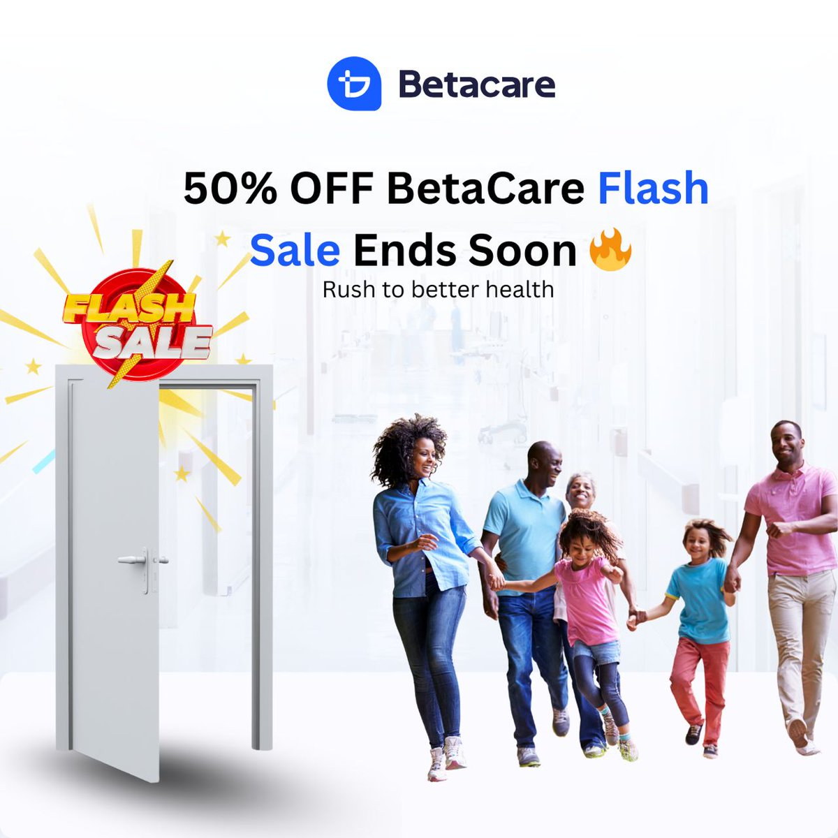 BetacareNg's tweet photo. 🏃♂️ The doors to smarter healthcare are OPEN, and everyone’s rushing in! Betacare’s 50% OFF Flash Sale ends Dec 1st. Do not miss your chance to get access to reliable healthcare before it is too late.
#FitToWin #BetacarePlug https://t.co/12BdvdsNRF