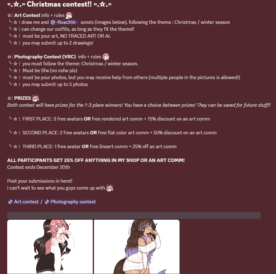 renxxrat's tweet photo. HOSTING AN ART CONTEST + A VRCHAT PHOTOGRAPHY CONTEST!! 
join my server to participate!! :D https://t.co/IwxYPHUGRx
#artcontest #VRChat #artmoots #artistsontwitter #Contest #VRChatPhotography #artists #artist #fyp�� #VRChatPhotos https://t.co/UqBwF9eenT