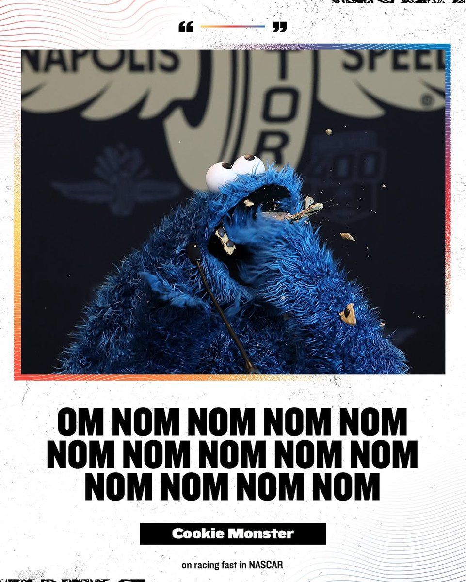 NASCAR's tweet image. B is for Brickyard. C is for checkered flag.

@MeCookieMonster had a great time at Indy!