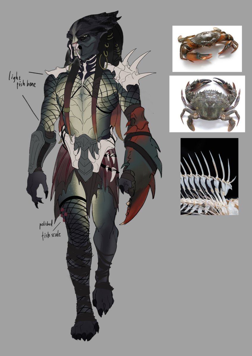 Imagined him while eating crab, wanted to make a Yautja with ocean trophies to match the fishnet