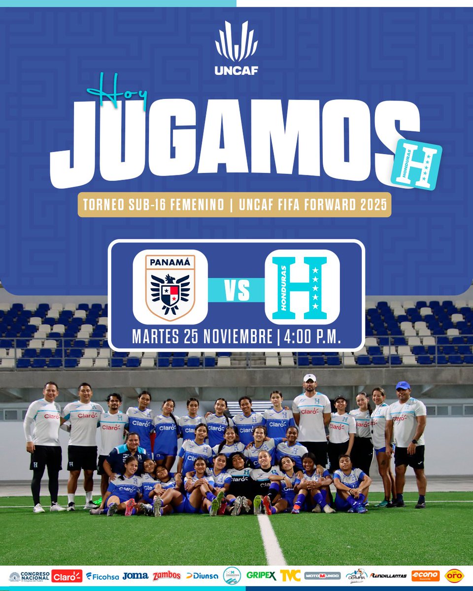 FFH_Honduras's tweet photo. Hoy jugamos en el Torneo Sub-16 Femenino UNCAF FIFA Forward 2025.
🇵🇦 vs 🇭🇳
⏰ 4:00 p.m.
📍 Managua, Nicaragua 🇳🇮
Listas para competir y seguir creciendo. 💪⚽️
#Sub16Femenina #Honduras #FútbolFemeninoHN #UNCAF #FIFAForward https://t.co/Vp5rH5CkAa
