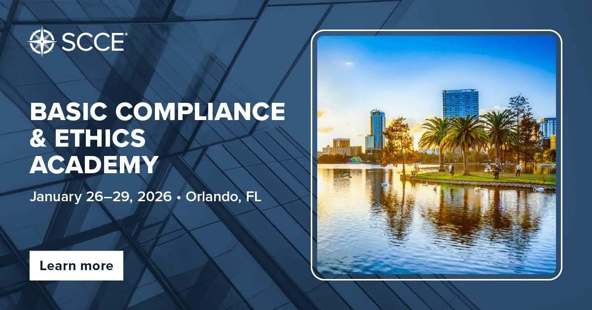 SCCE's tweet image. Kick off 2026 with a compliance boost! Join SCCE&apos;s Basic Compliance &amp;amp; Ethics Academy in Orlando, Jan 26–29. Gain hands-on training, build foundational skills, earn CEUs, and sit for the optional CCEP® exam. Seats are limited—register now!
my.corporatecompliance.org/s/community-ev…