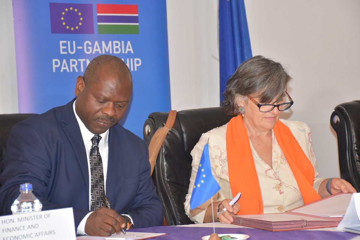 MofeaGambia's tweet photo. This afternoon, the Hon. Minister of Finance, Seedy K. M. Keita signed a €20M EU agreement to improve secondary education, enhance teacher training, support digital innovation, and transform Gambia College into a University of Education. 

#Education 
#Gambia 
#EUpartnership https://t.co/UscZZHxgeA