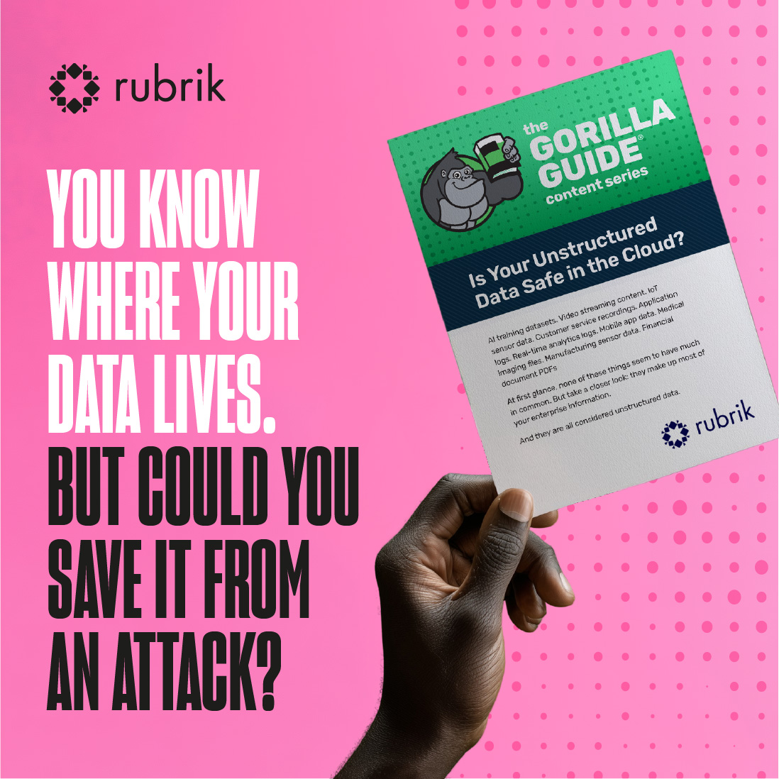 rubrikInc's tweet image. Given the risks associated with cloud storage of your unstructured data, if your environment is compromised, how fast can your business recover? Here’s a friendly guide to help you build cyber resilience for your unstructured data in the cloud 👉 go.rbrk.co/ed8hr3