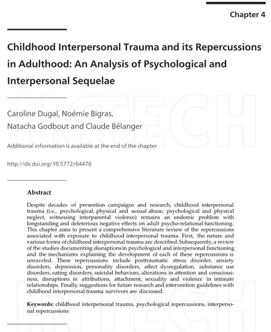 تترك صدمات الطفولة، خصوصًا الصدمات البين-شخصية اللي مصدرها أشخاص مقرّبين (مثل: الإهمال، الإساءة، التعنيف، أو التعرض لعنف بين أشخاص)، آثارًا عميقة تمتد لسنوات وتنعكس على الصحة النفسية والاجتماعية وحتى الجسدية. 

واليوم نعرف أن هذا النوع من الصدمات أشد تأثيرًا من الصدمات الناتجة عن