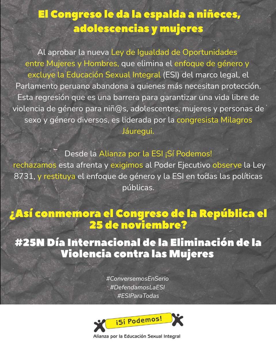 Foroeducativo's tweet photo. En el Día Internacional de la Eliminación de la Violencia contra las Mujeres, Foro Educativo reafirma su compromiso con la igualdad de género y la Educación Sexual Integral por una sociedad democrática y libre de violencia de género. ✊💜
Con la Alianza ¡Sí Podemos! Exigimos que el Ejecutivo observe la Ley 8731 y restituya el enfoque de género y la ESI en todas las políticas públicas! 📣🔥

#25N #NiUnaMenos #ESI #SíPodemos #ForoEducativo #FinALaViolencia #JusticiaYEquidad @alianzaporlaesi