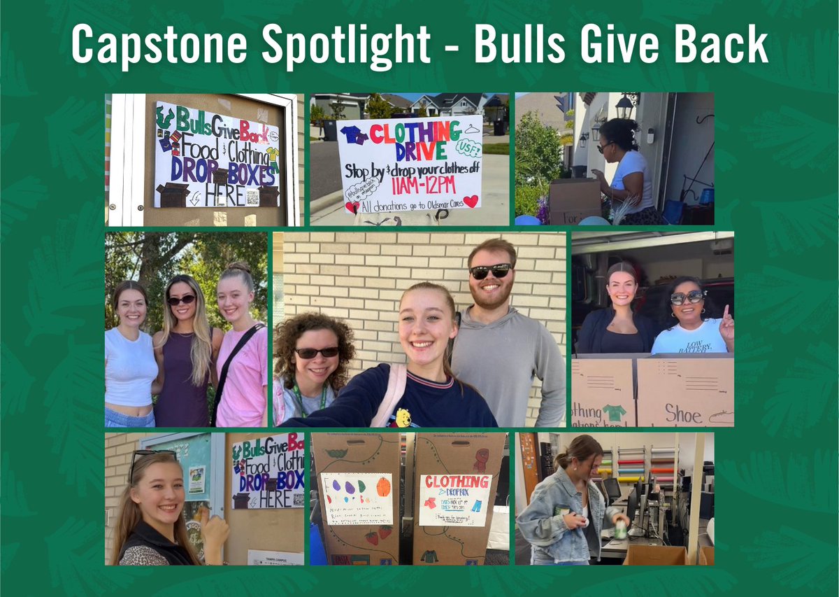 USFComDept's tweet image. We’d like to feature the work of our undergraduate Capstone seniors! Carson Alicea, Abigail Bullian, Amaleigh Gilfert, Naomi Ogiba, Zachary Paul, and Cruz Reap came together to create Bulls Give Back, an initiative which helps to support local families. t.ly/6e97v