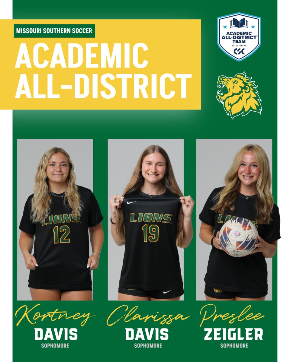 📚⚽ Academic All-District ⚽📚
Shoutout to Kortney Davis, Clarissa Davis, and Preslee Zeigler for being named Academic All-District! 
#GoLions