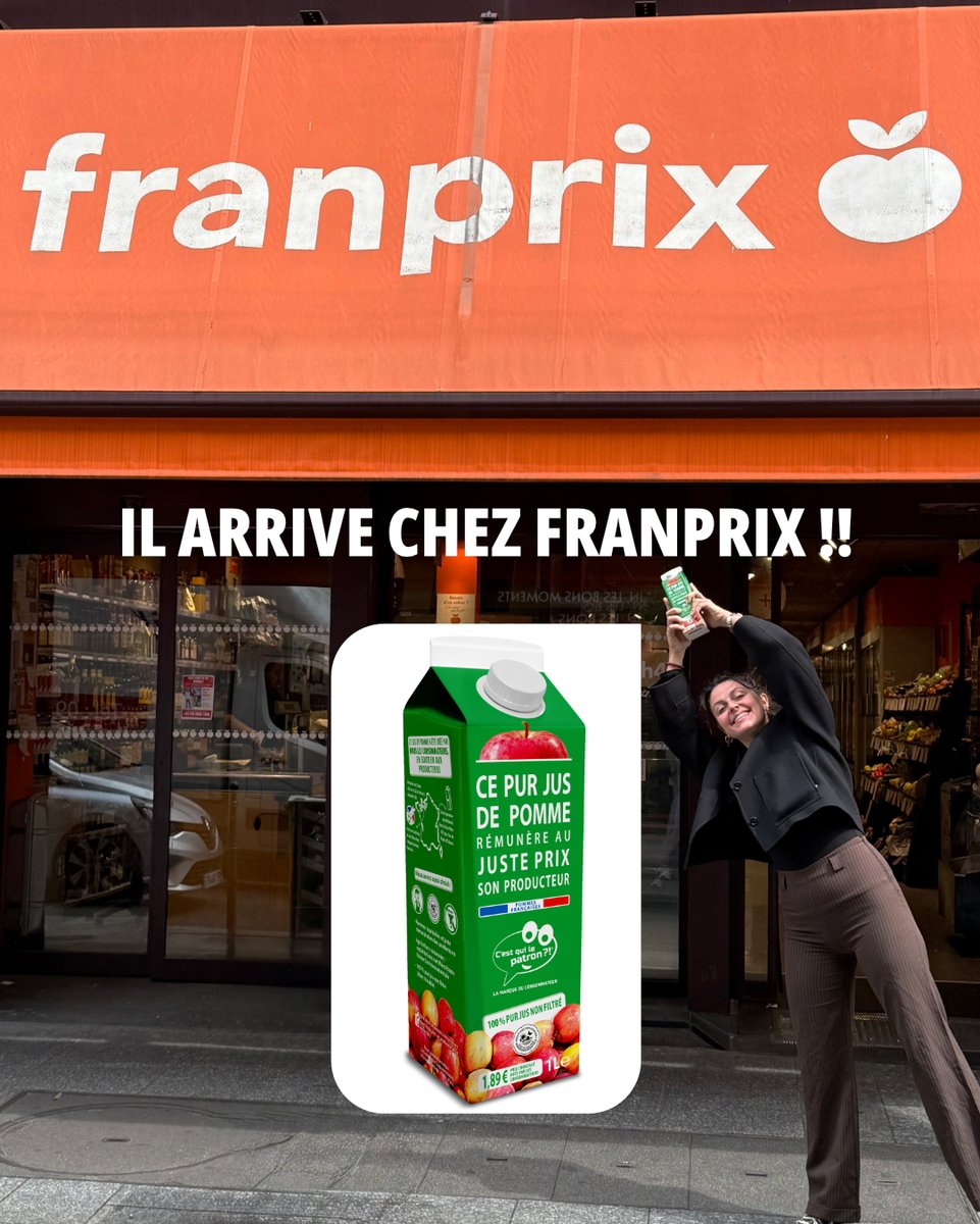 Très belle nouvelle pour notre jus de pomme solidaire : il est désormais disponible chez <a href="/franprix/">Franprix</a> aux côtés du lait bio et de la raclette 🥳🙌 #SoutienAuxProducteurs
 
À tous les magasins Franprix : le jus rejoint votre catalogue, vous pouvez le commander 😁
3 choses à savoir