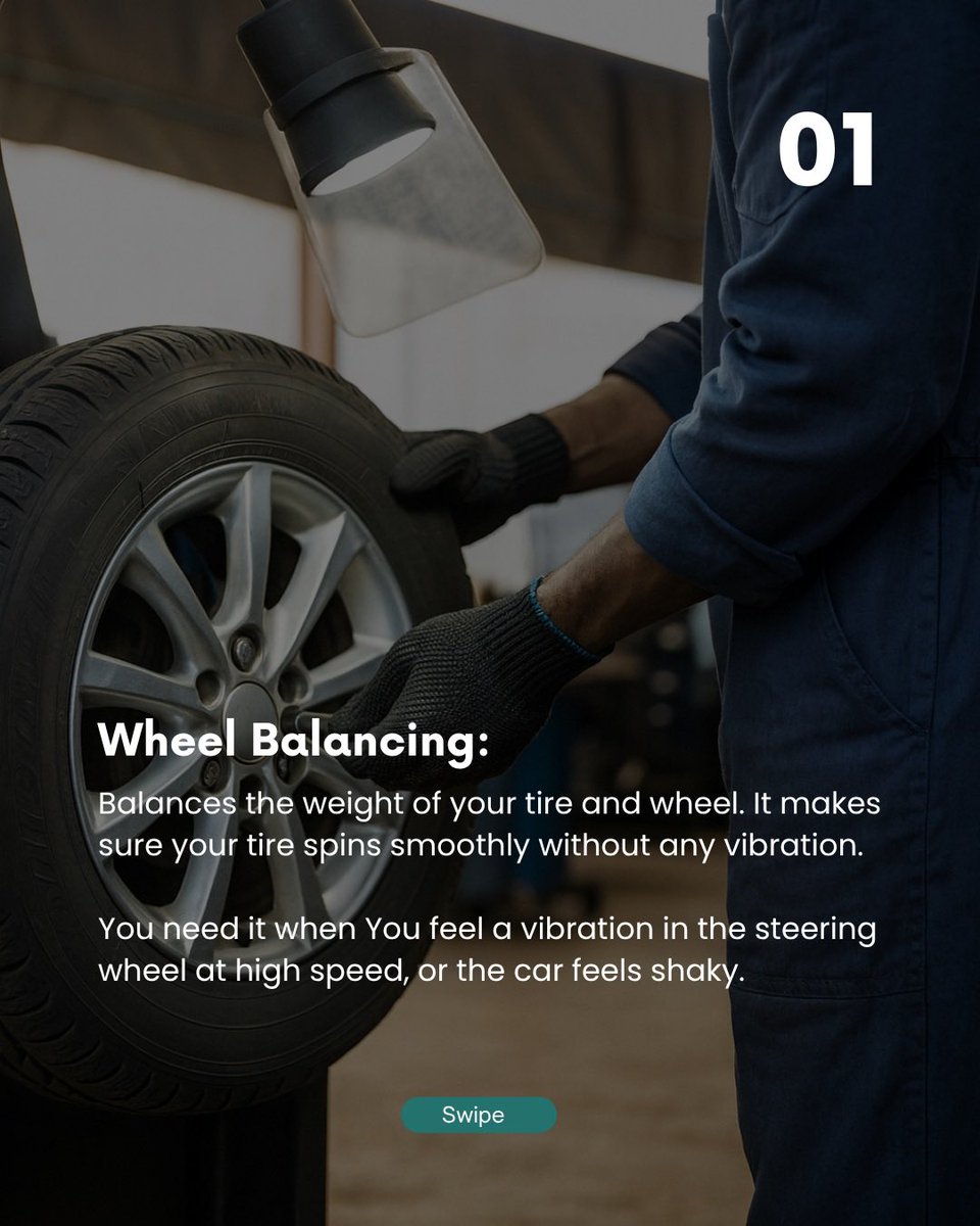 tokunbo_io's tweet image. Wheel balancing and wheel alignment are two different services that fix two different problems. 

 Swipe to learn what that vibration or pull really means and if you find it helpful, follow @tokunbo_io for more tips!

#CarMaintenance #WheelAlignment #WheelBalancing #TireCare