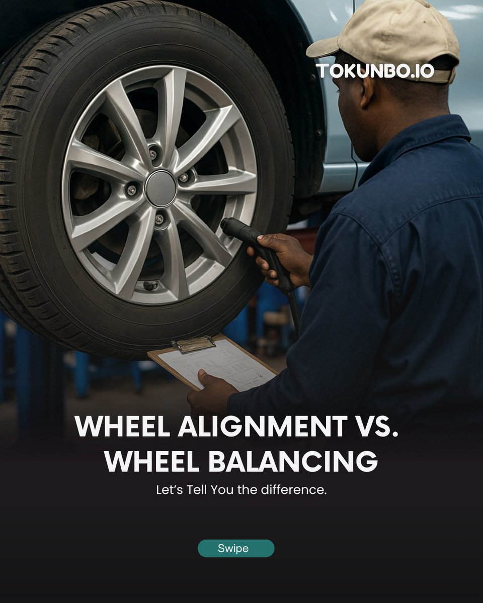 tokunbo_io's tweet image. Wheel balancing and wheel alignment are two different services that fix two different problems. 

 Swipe to learn what that vibration or pull really means and if you find it helpful, follow @tokunbo_io for more tips!

#CarMaintenance #WheelAlignment #WheelBalancing #TireCare