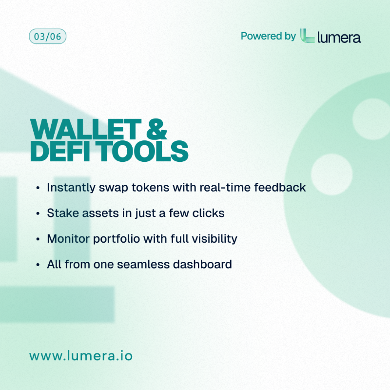 lumera's tweet photo. Web3 shouldn’t feel fragmented.

Lumera Hub unifies your entire experience: wallet, swaps, staking, NFTs, AI tools, ecosystem, and governance.

See what an integrated future looks like.