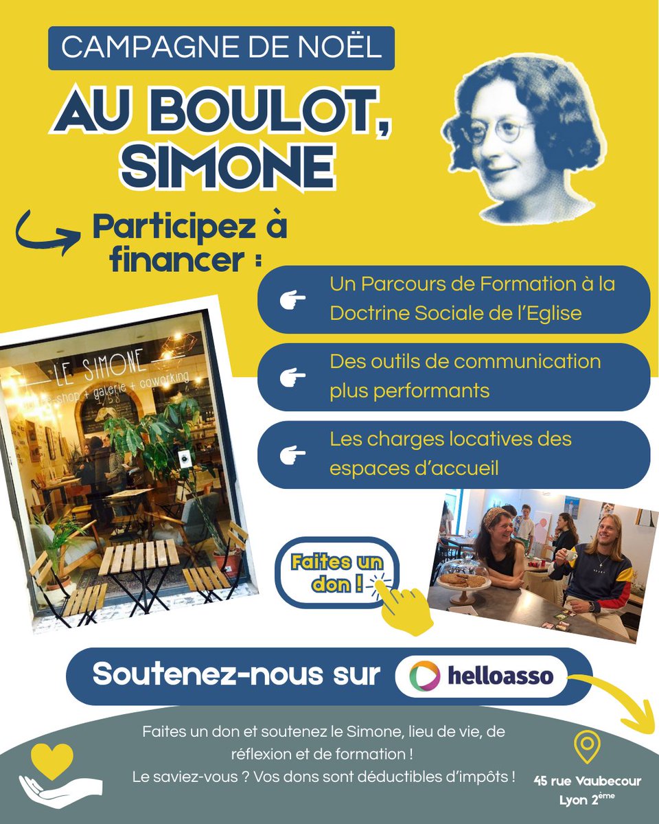 🎄Noël approche ! Et au Simone, on se met AU BOULOT ! 💪
🎯Objectif : 15 000 €. Mais pour quoi donc ❓
➡️ Participez à financer :
📚 Un Parcours de Formation à la DSE
📢 Des outils de com' + performants
👉 Cliquez, partagez et donnez ici : helloasso.com/associations/l…