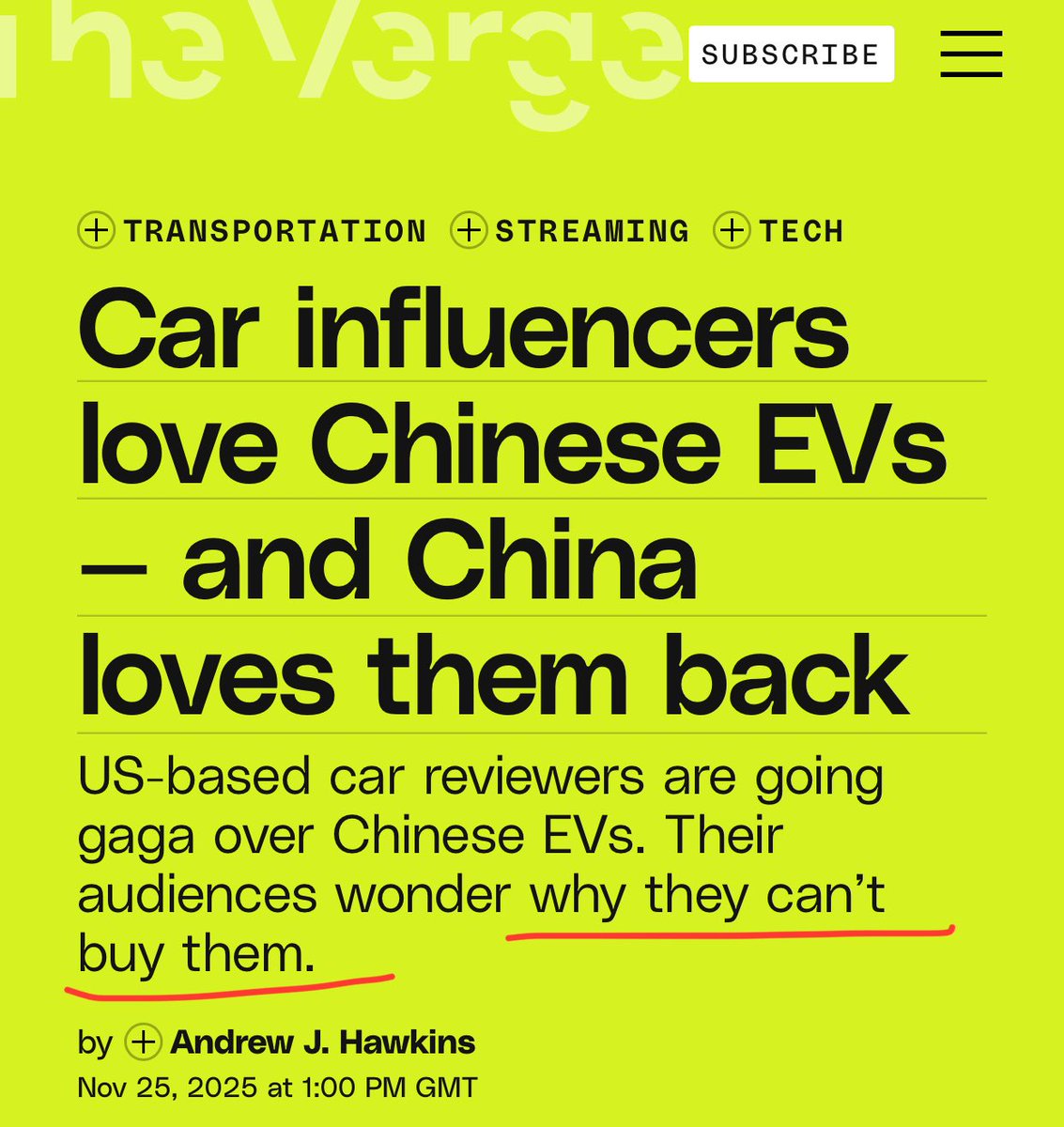 Why Americans can’t buy Chinese EV’s?
Your government is scared you’ll find out how advanced China is.