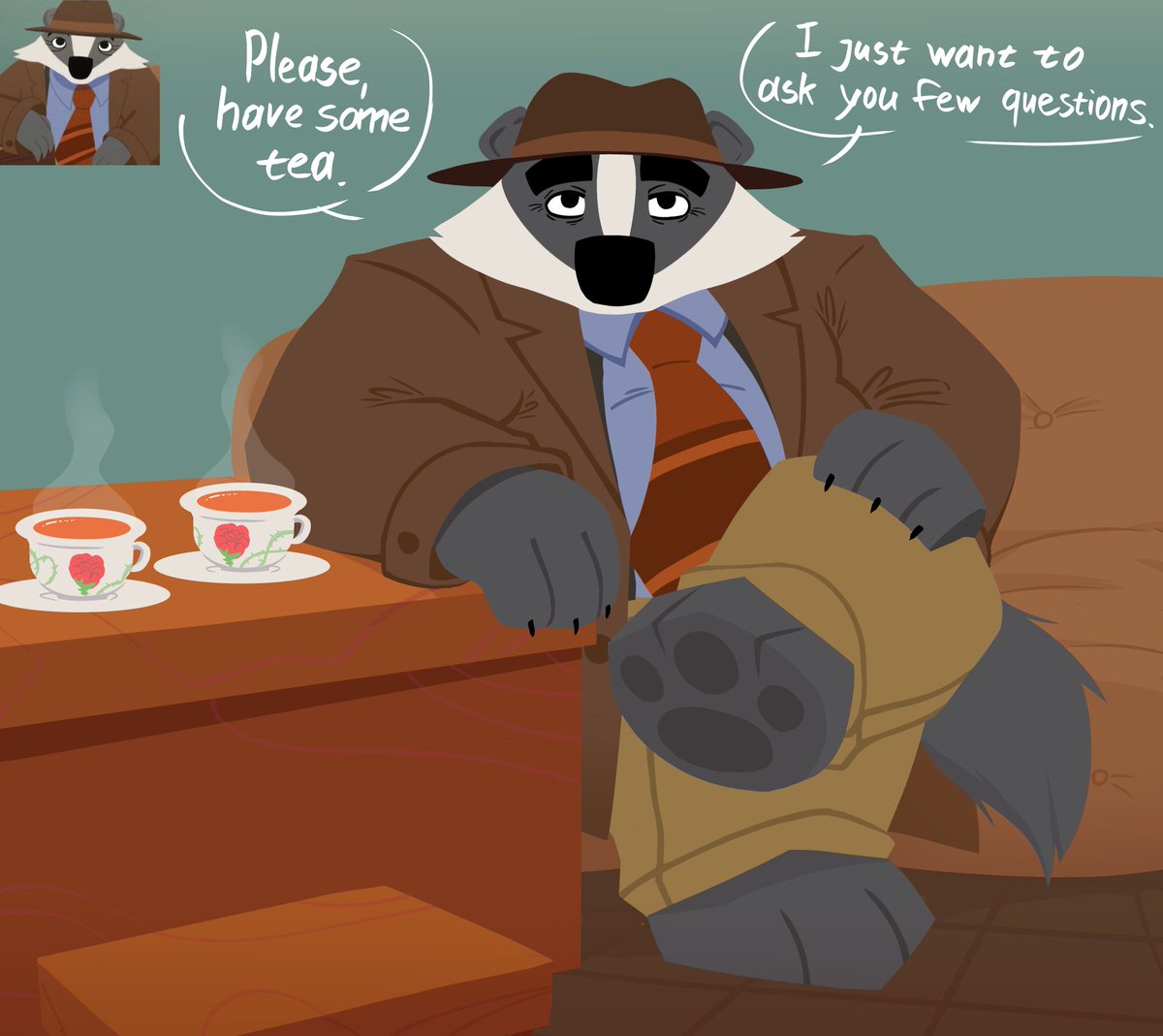 Chief Badger invited you for a tea to testify about the case 
Badgercat fan art
