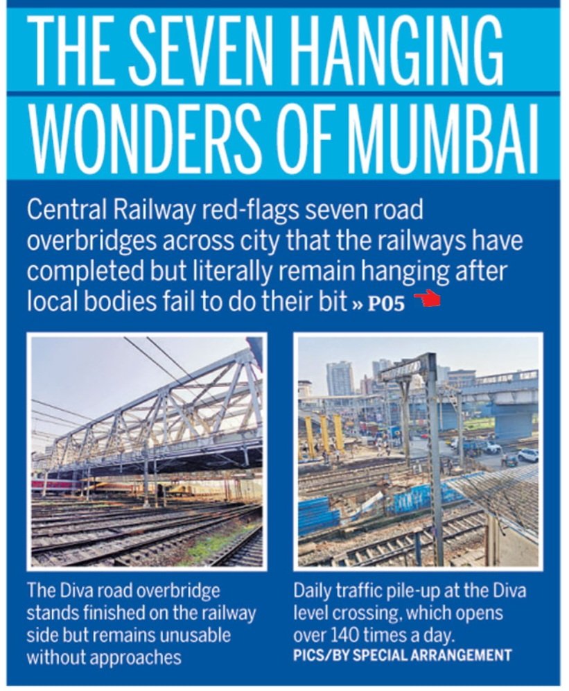 rajtoday's tweet image. Central Railway Mumbai last week raised a red flag over seven such Road Over Bridges (ROBs) in the Mumbai division where the railway portion has been fully completed but remains literally hanging—waiting for connecting approaches and landings that local bodies have failed to…