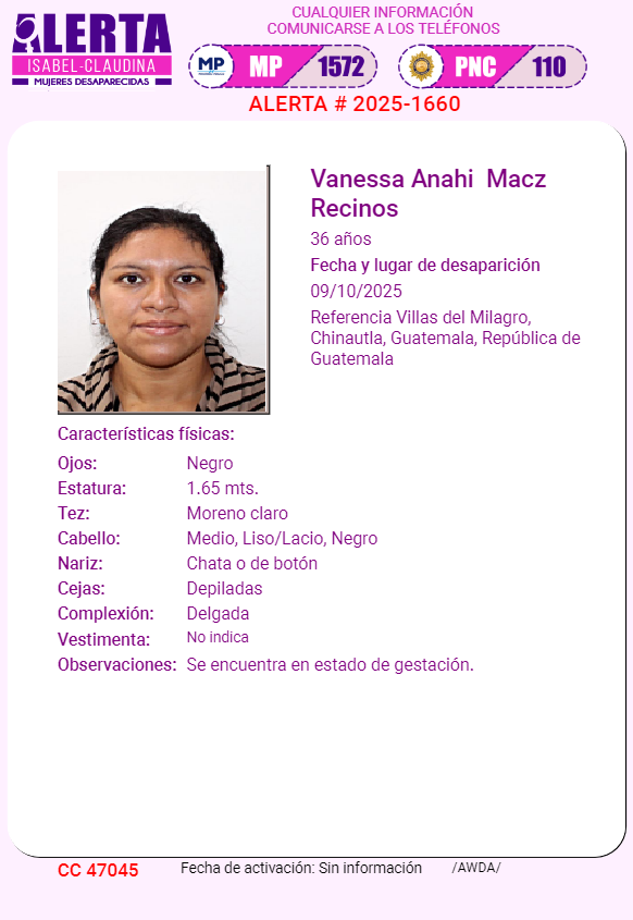 isabel_claudina's tweet photo. #AlertaIsabelClaudina
🚨 Ayúdenos a encontrar a
VANESSA ANAHI MACZ RECINOS
Desapareció el 09 de octubre de 2025
Cualquier información comunicarse al teléfono 📞 1572
Gracias por difundir esta información❗ https://t.co/EIYFLx2kLI