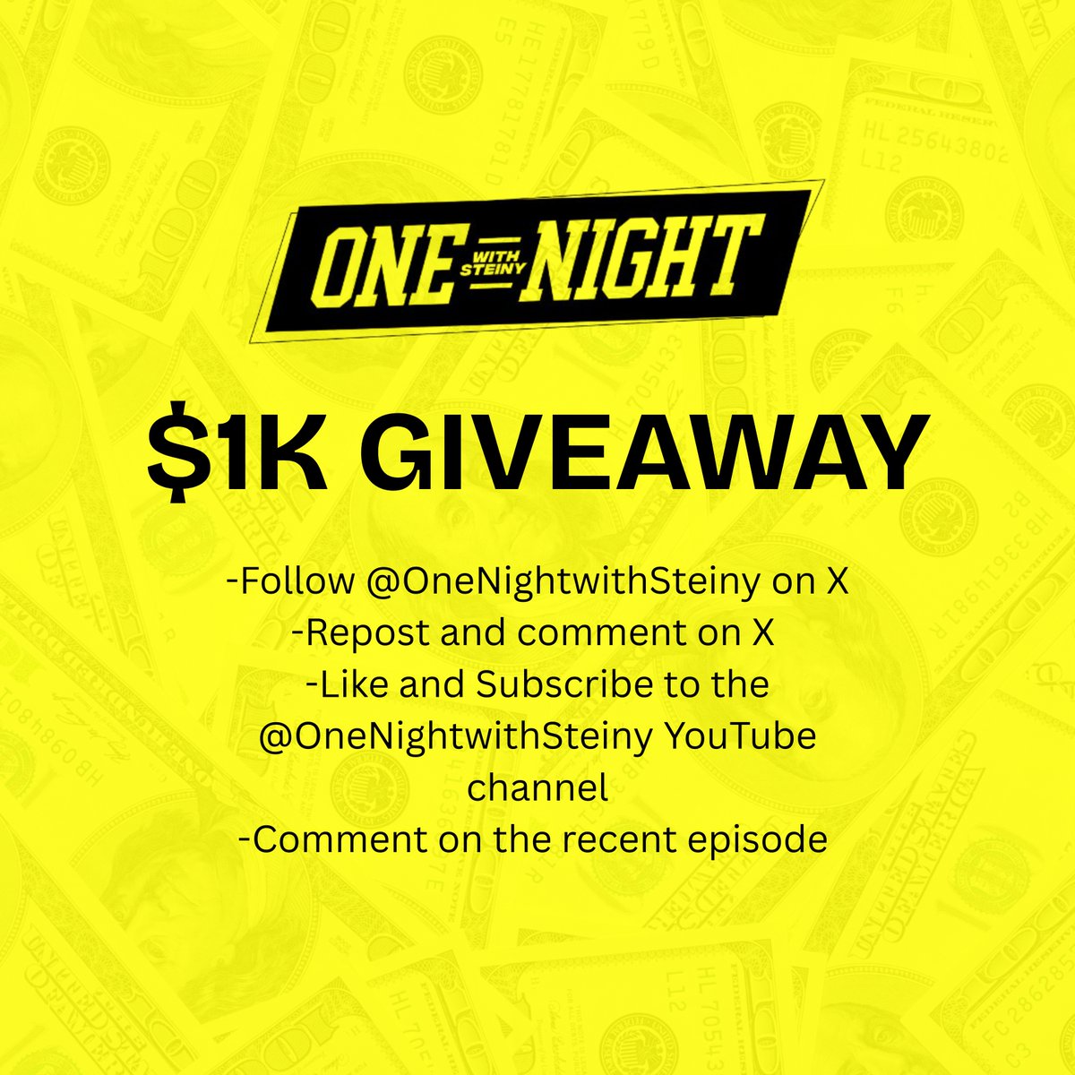 onenightsteiny's tweet image. New episode with Chrisean Rock and Sky means another $1k giveaway for the One Night with Steiny community🔥

-Follow @OneNightwithSteiny on X
-Repost and comment on X
-Like and Subscribe to the @OneNightwithSteiny YouTube channel
-Comment on the recent episode

GOODLUCK👏