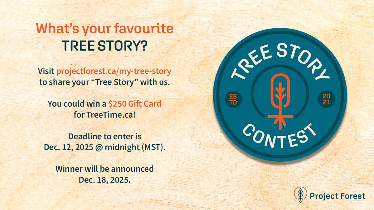 We all share a connection with nature. 💚
Our annual #TreeStory contest is live! 🌿

Share your story about a tree or forest moment for a chance to win a $250 TreeTime.ca gift card!

Enter by Dec 12 👉 projectforest.ca/my-tree-story