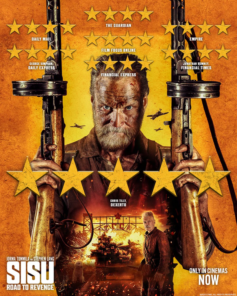 SonyPicturesUK's tweet image. Get ready to experience the &quot;best action movie of 2025&quot; ⭐⭐⭐⭐⭐ (Chris Tilley, Dextero). #SISU: Road to Revenge is only in cinemas now.