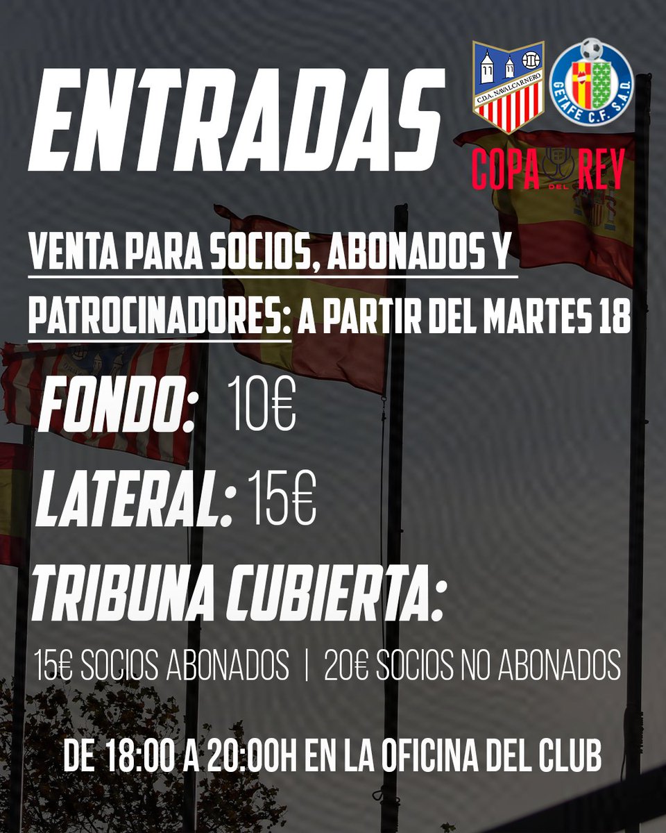 ‼️𝐔́𝐋𝐓𝐈𝐌𝐀𝐒 𝐄𝐍𝐓𝐑𝐀𝐃𝐀𝐒 𝐏𝐀𝐑𝐀 𝐒𝐎𝐂𝐈𝐎𝐒

🤩 Desde mañana hasta el viernes 28 puedes hacerte con tu entrada para la Copa, si aún no la tienes

🎟️ Venta disponible hasta agotar localidades 

¡No te quedes fuera y ven a apoyar a tu equipo ❤️🏆!