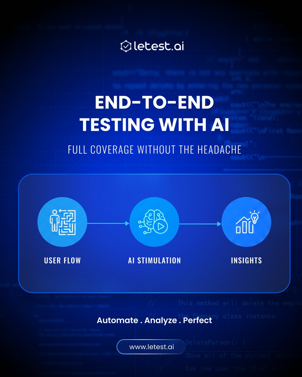letest_ai's tweet image. The future of testing is here: Full coverage, zero headache.🌐
Level up your QA game and deliver flawless releases, faster.

#AITesting #E2ETesting #QualityAssurance #DevOps #SoftwareDevelopment #letestAI