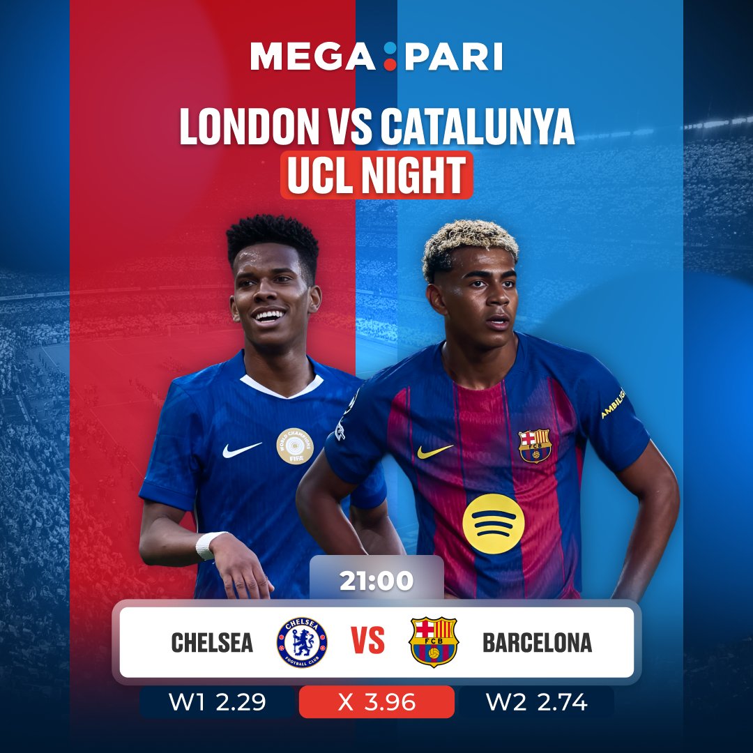 megapari_ngr's tweet image. ⚡️UCL GIANTS COLLIDE!⚽️🔥

Chelsea vs Barcelona — pure drama every time! 👀💙❤️
Who grabs the win tonight?

Bet on the big clash 👉 megapari.media/49XZTjl 💰

#UCL #Chelsea #Barcelona #Megapari #BetAndWin