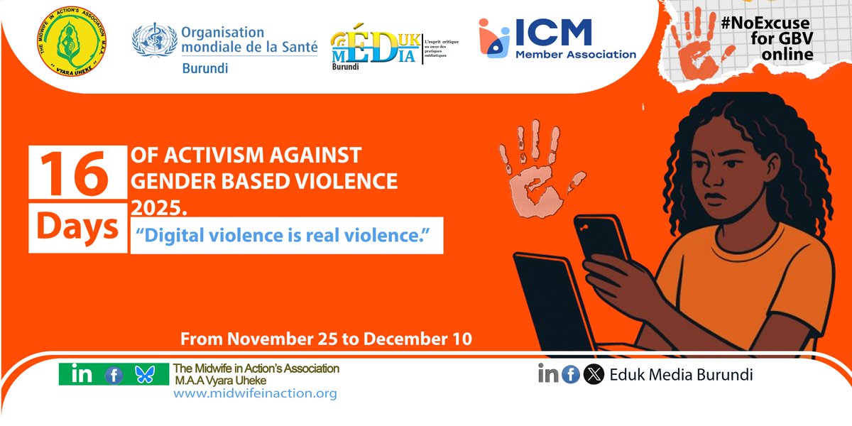 “Contribute to reducing digital violence in Burundi by strengthening awareness, media literacy skills, and community engagement among midwives, other healthcare providers, and women of reproductive age throughout the 16 Days of Activism.'' <a href="/DrCrespin/">Dr Xavier Crespin</a> <a href="/OMS_Afrique/">OMS Afrique</a>
