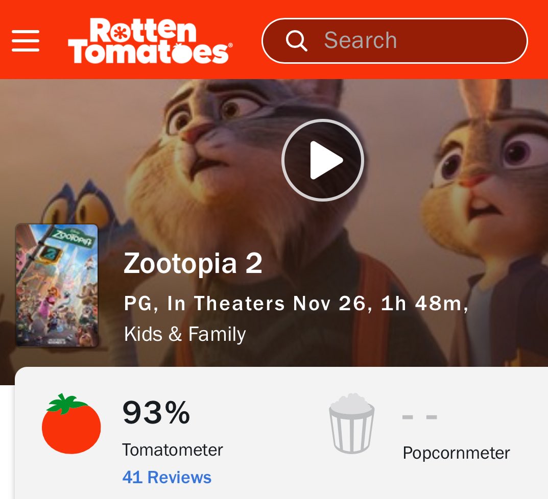 subt_is's tweet image. Zootopia 2 debuta con 93% en @RottenTomatoes