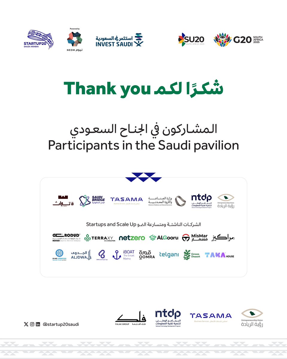 startup20saudi's tweet image. شكّل الجناح السعودي في قمة الشركات الناشئة لمجموعة العشرين منصة موحّدة جمعت الجهات الحكومية والخاصة وغير الربحية والشركات الناشئة المشاركة، ضمن منظومة واحدة تبرز الابتكار السعودي وتعرض الفرص والمشاريع الوطنية.

The Saudi pavilion at the G20 #Startup20 Summit provided a unified…