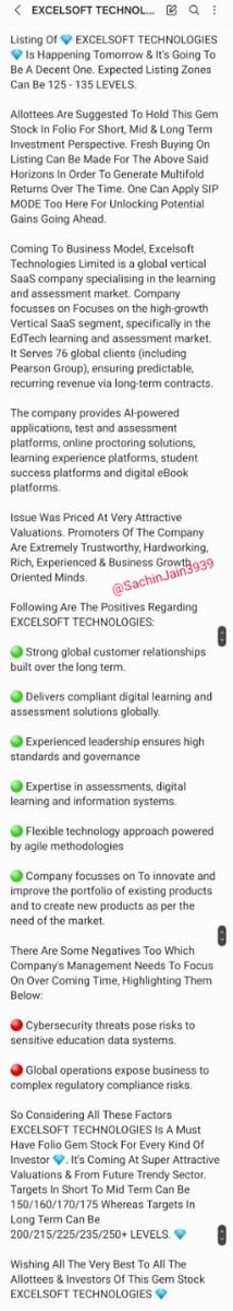 SachinJain3939's tweet image. My Notes On 💎 EXCELSOFT TECHNOLOGIES 💎 With DETAILED ANALYSIS &amp;amp; LISTING DAY STRATEGY #ExcelsoftTechnologies #IPO