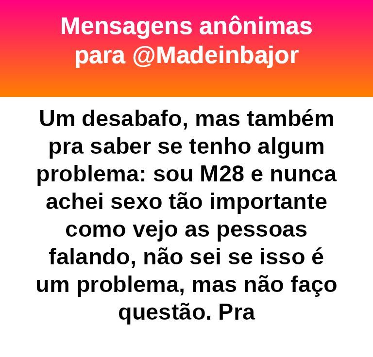 madeinbajor's tweet image. #bajo28243
- Desabafo 
Você não tem “problema”, só tem uma relação complicada com sexo + vergonha + bloqueio emocional. Isso se trabalha com calma. Não force nada. Vá no seu ritmo, converse aos poucos com ele e, se puder, psicoterapia ajuda MUITO com travas e vergonha.