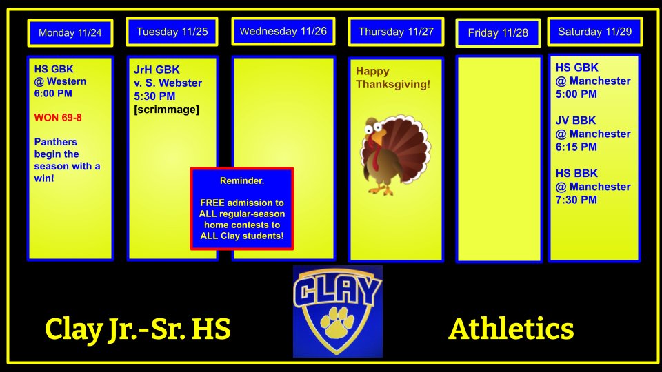Clay Athletics - Week of November 24, 2025.