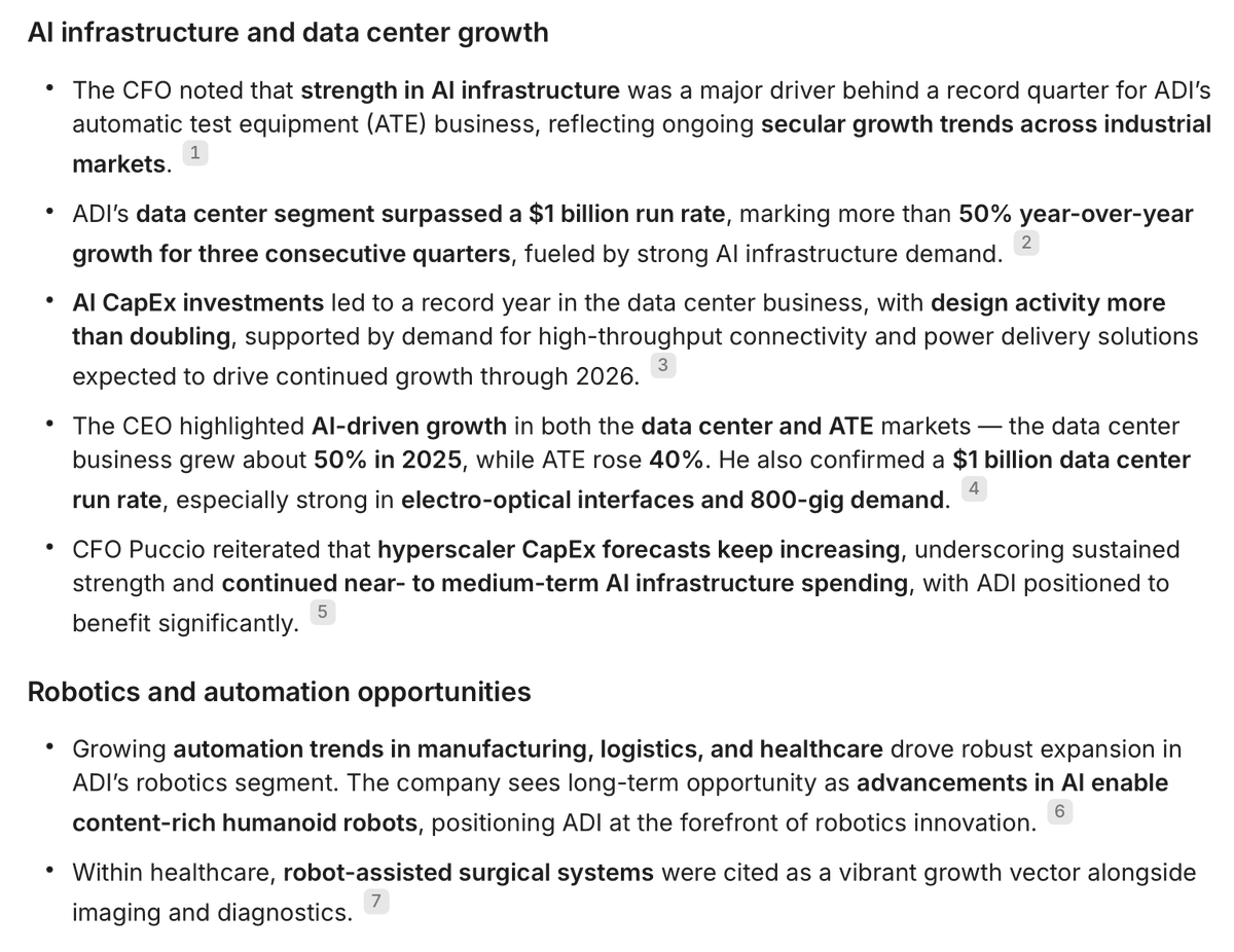 BenBajarin's tweet image. Don&apos;t sleep on analog&apos;s role in AI infra AND where it goes parabolic in robotics. 

Via $ADI earnings call this AM.