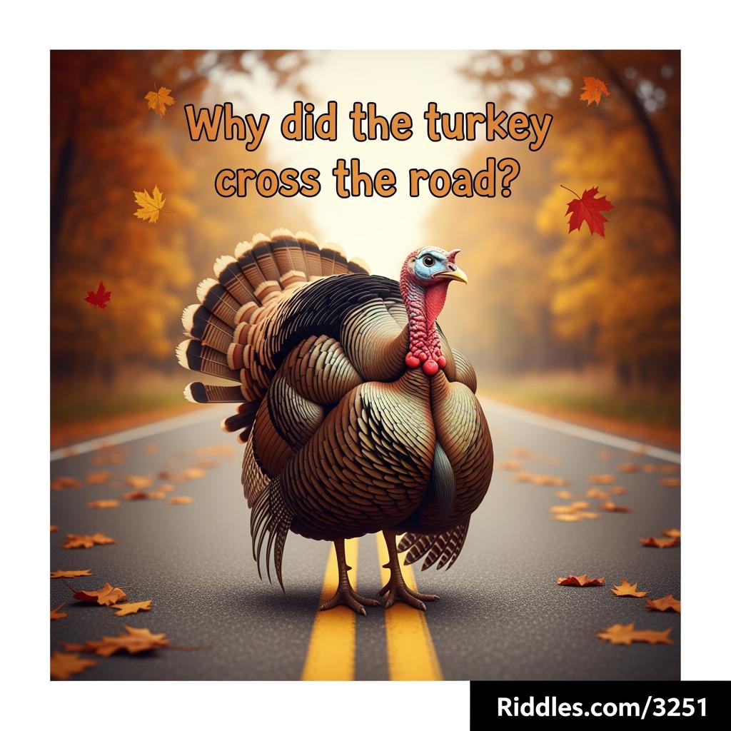 best_riddles's tweet image. Riddle: Why did the turkey cross the road? 

#riddleoftheday
#riddlesforkids
#thanksgivingriddles