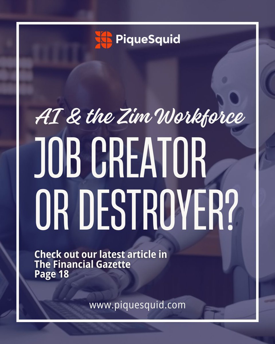 PiqueSquid's tweet photo. Read our latest article in The Financial Gazette 📰🗞. Gain insights on how Artificial Intelligence is transforming the Zimbabwean Workforce.🤖🙋🙋‍♀️

#fyp #piquesquid #harare #news #fingaz #financialgazette #artificialintelligence https://t.co/icEzfmO2jl