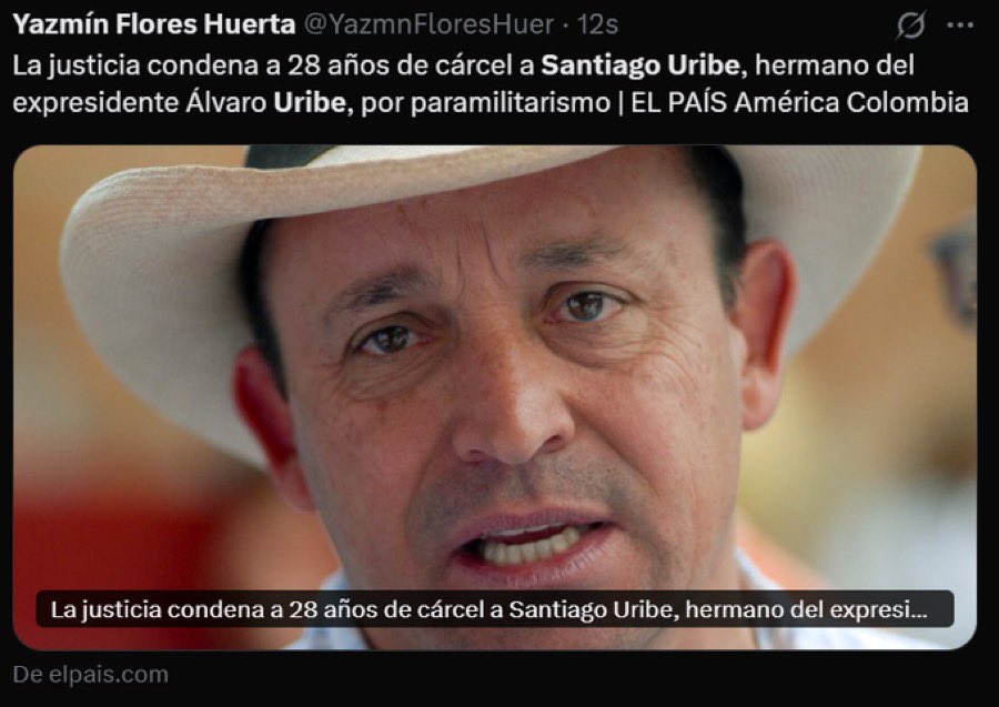 Lo replicare hasta que me arda el dedo.  Condenado EL MAFIOSO DEL HERMANO DE ÁLVARO URIBE VELEZ  SANTIAGO URIBE VELEZ POR ASESINO Y PARAMILITAR A 28,3 AÑOS DE CARCEL!