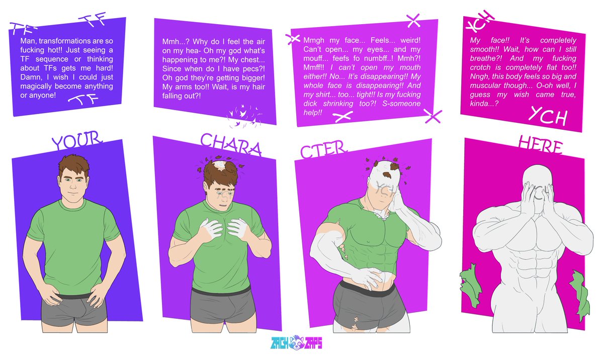 As promised, here's my new #transformation #sequence ! Got this weird idea after seeing a few #YCH posts, and figured a #faceless and #muscle #hunk could make for a good subject hehe~ Guess this guy got what he wished for! He can now be anyone...😈