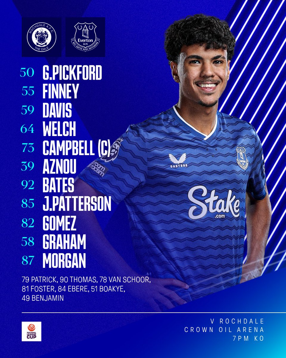 EvertonAcademy's tweet image. Adam Aznou starts for Everton Under-21s at Rochdale this evening as the young Blues take on their final group game in the National League Cup. 🔵⬇️

Forever Blue+ members can stream the match live: evertonfc.com/live