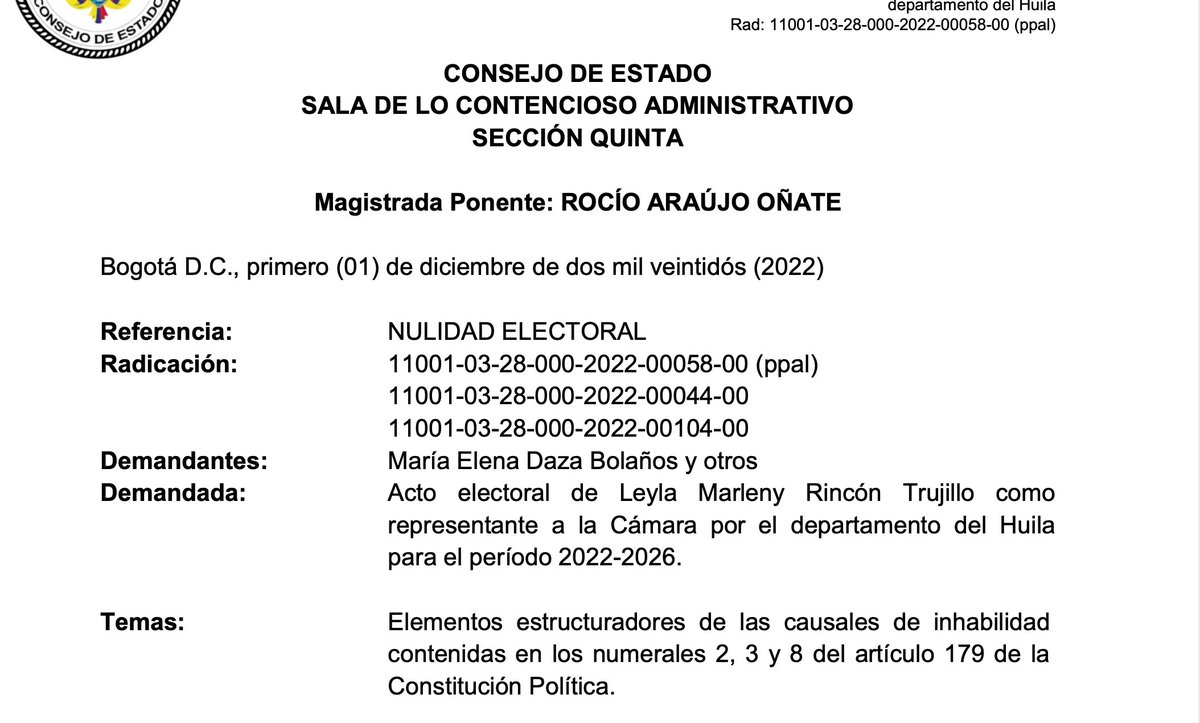 vlasoscuro's tweet image. Dicha afirmación es inexacta. Un ejemplo palmario lo constituye la actual representante a la Cámara por el Pacto Histórico, la profesora Leyla Rincón, a quien tuve el honor de representar. Cuando fue elegida, venía de desempeñarse como concejala de Neiva y su elección fue…