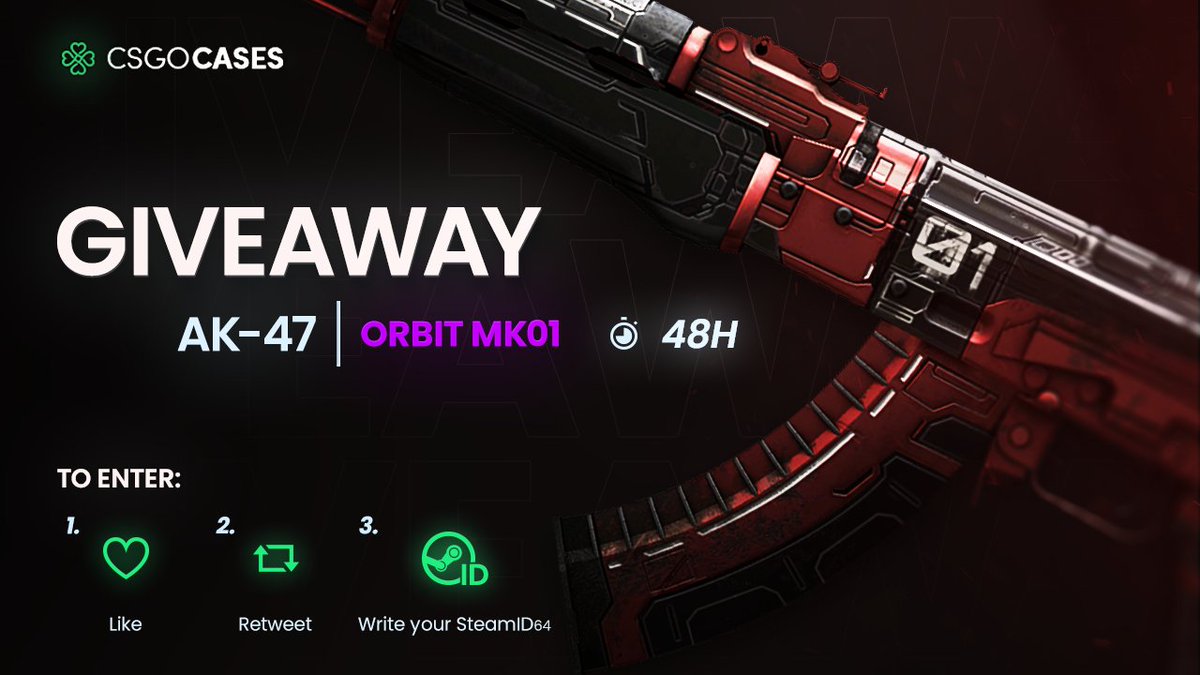 csgocasescom's tweet image. 💥AK-47 | Orbit Mk01 (BS) GIVEAWAY💥

How to Enter: 
💗Like
🔁Retweet
✍️Write your SteamID64

🎁Winner will be announced after 48h⏰