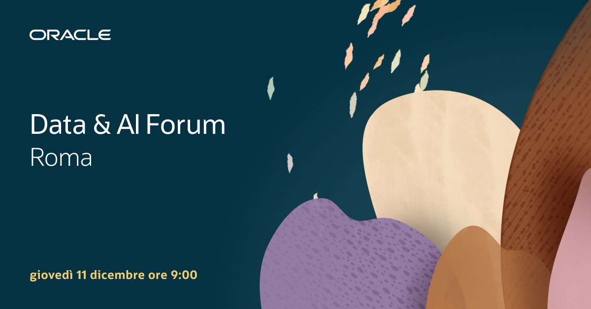 Redaelli's tweet image. L&apos;11 dicembre a Roma unisciti agli esperti Oracle al #Data &amp;amp; #AI Forum per insight rivoluzionari, demo dal mondo reale e aggiornamenti esclusivi dall&apos;evento Oracle #AIWorld di Las Vegas. Posti limitati: registrati ora! social.ora.cl/60157o5CH
#OracleDataAI #AIInnovation