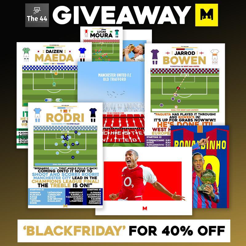 🎉XMAS PRINT GIVEAWAY! 

🗣️I’ve partnered with <a href="/MezzalaDesigns/">𝗠𝗲𝘇𝘇𝗮𝗹𝗮</a> to giveaway ANY of their Football Prints on their site, the Perfect Xmas Gift🎄🎁

To enter: 

🔄RT this post 
👍Follow <a href="/The_Forty_Four/">The 44 ⚽️</a> &amp; <a href="/MezzalaDesigns/">𝗠𝗲𝘇𝘇𝗮𝗹𝗮</a> 
🏷️Tag a Friend 

Winner Announced on 1st Dec📅