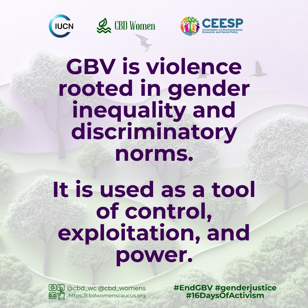 cbd_wc's tweet image. GBV is not only a social issue — it’s an environmental and human rights crisis. It appears across land rights, climate impacts, and extractive industries.
📘 Based on IUCN (Castañeda et al., 2020)
#16DaysOfActivism #EndGBV #GenderJustice #EnvironmentalJustice